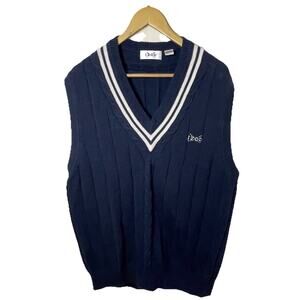 VTG IZOD Cable Knit Tennis Sweater Vest Adult Large Blue Cotton Golf Preppy